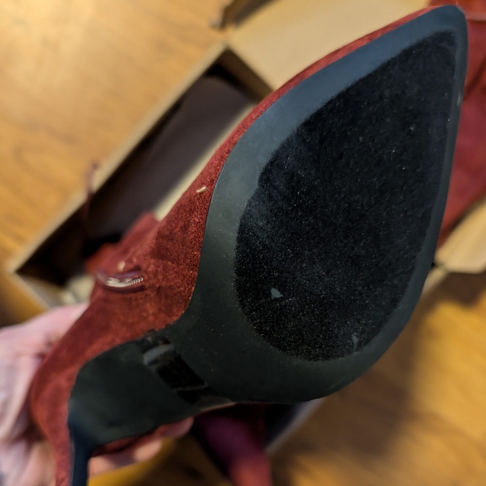 Elegant Burgundy Suede Sexy Gesele_8 Thigh High Boutique Boots - Picture 5 of 17